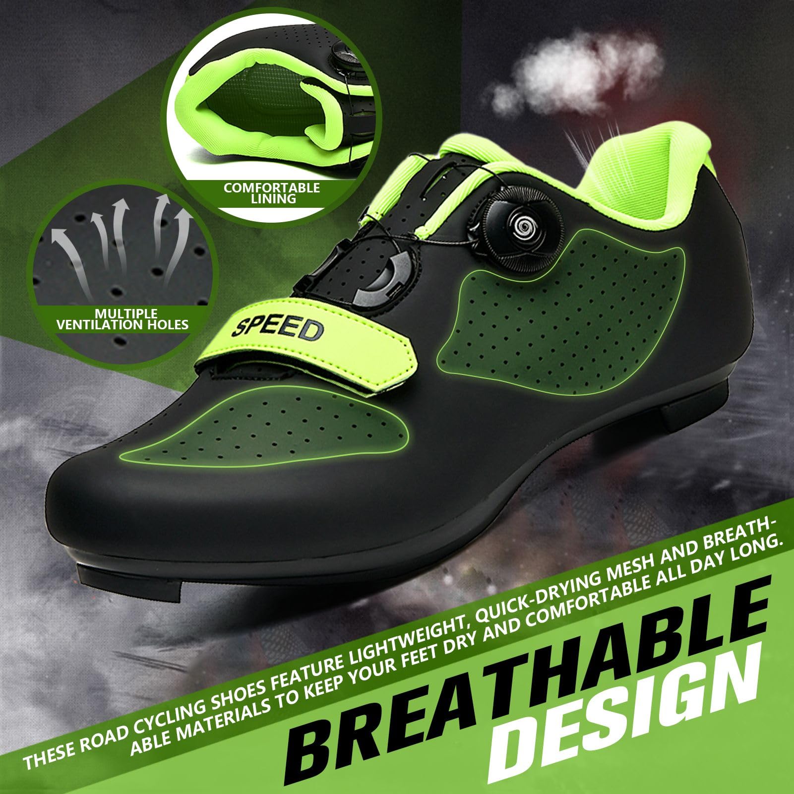 LZQpearl buty rowerowe, buty szosowe i górskie rower z gumową podeszwą, buty rowerowe do wnętrza antypoślizgowe i oddychające z systemem szybkiego obracania koronki