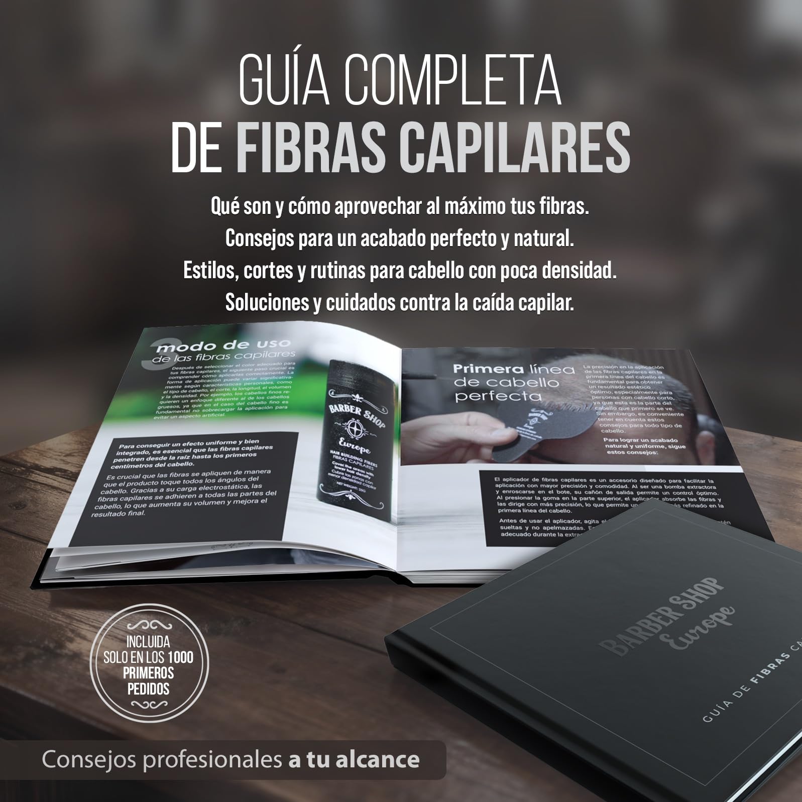 Kit Fibras Capilares Castaño Oscuro - Hair Fiber - Fibra Capilar Hombre Mujer - Aplicador - Fijador Aceite Ricino - Guía de Fibras Capilares - Optimizador Línea - Espejo y Pincel de retoque
