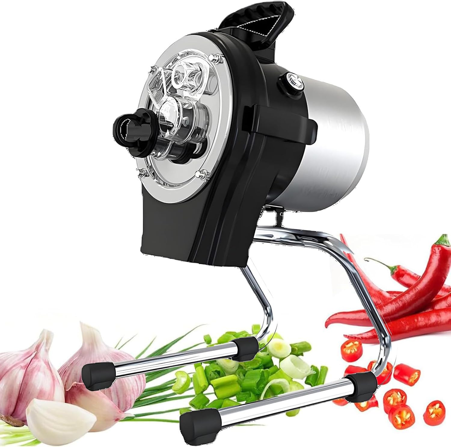 Electric Vegetable Slicer 110W - Commercial Scallion & Garlic Chopper, 6000 RPM Cutter for Potatoes, Chilies, Cucumbers, and Ginger - Efficient Food Prep Machine