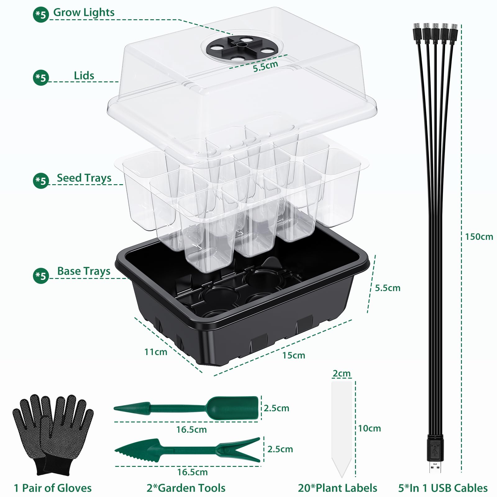 Vassoio Germogliante, 5 Pezzi Lampada Di Crescita per Promuovere La Crescita Delle Piante, Un Kit Di Propagazione Di Semi Serra Completamente Attrezzato
