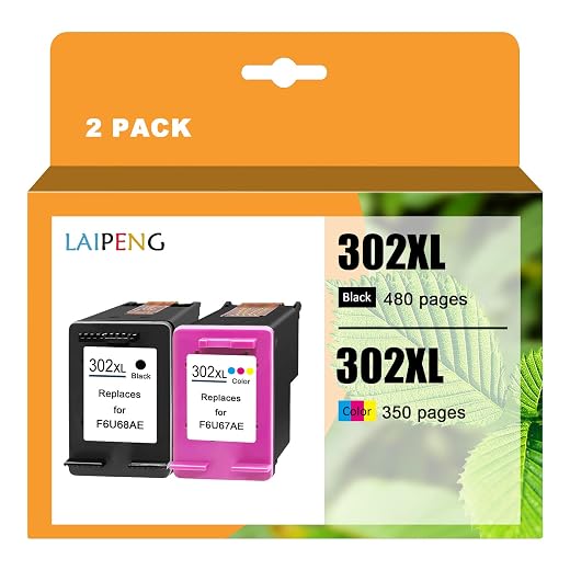 LAIPENG 302XL 302 XL Cartouche d'encre Remanufacturées pour HP Envy 4520 4522 4524 4525 4527 Officejet 3830 3831 3833 5220 5230 DeskJet 1110 2130 3630 3636 3638 Imprimante Multipack (BK/CMY)