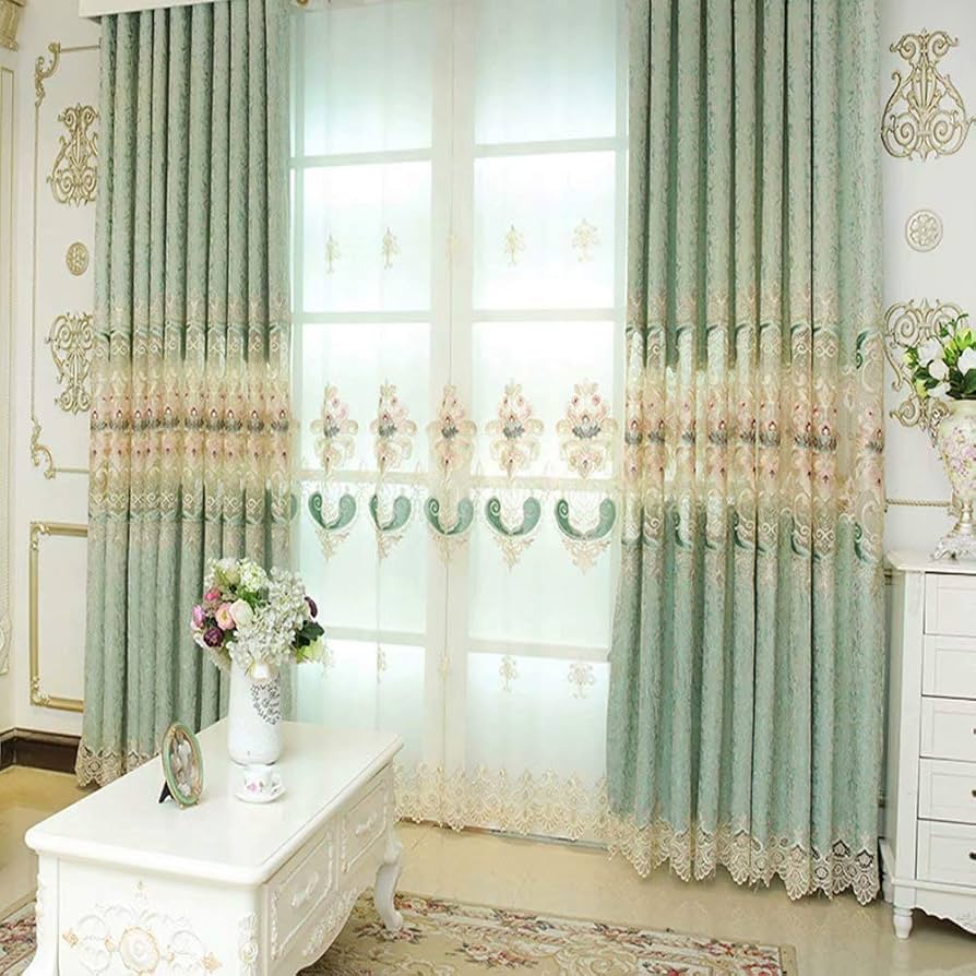 Amazon｜カーテン ドレープカーテン レースカーテン 刺繍 大花柄
