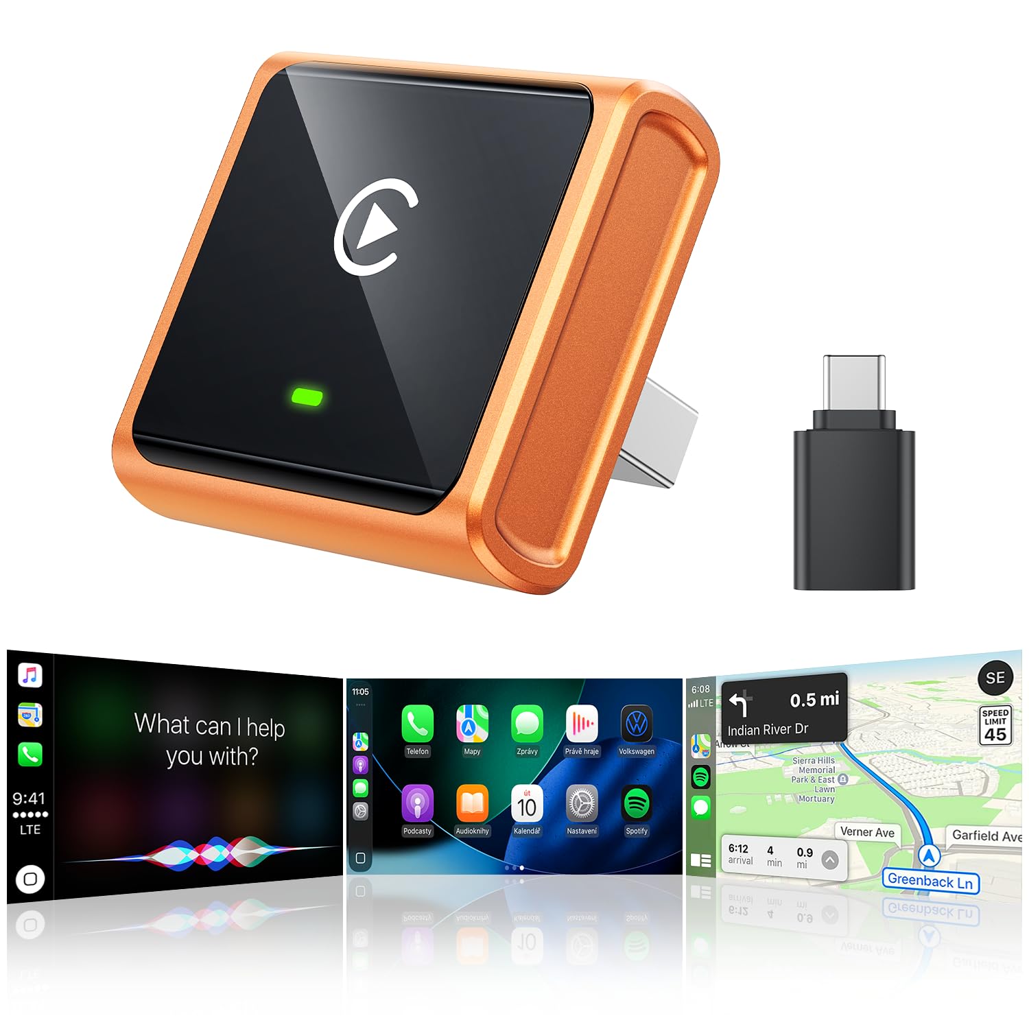 Photo 1 of 2026 Wireless CarPlay Adapter for Apple iPhone Only, Upgrade Mini CarPlay Adapter Converts Wired to Wireless CarPlay for Apple, Plug & Play, No Delay, Auto-Connect GPS Works, USB-A/C, Cosmic Orange