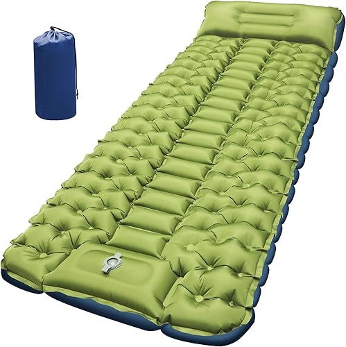 Colchoneta de dormir para camping, ultraligera con bomba de pie integrada, cómoda alfombrilla para dormir para mochileros, viajes en coche, tienda