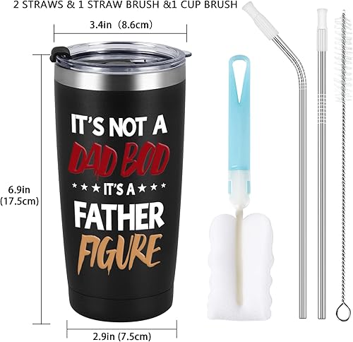 Miniatura 7 de Qtencas Regalos para papá, vaso de viaje con texto en inglés "It's Not a Dad BOD It's a Father Figure" de oso, regalo para el día del padre para