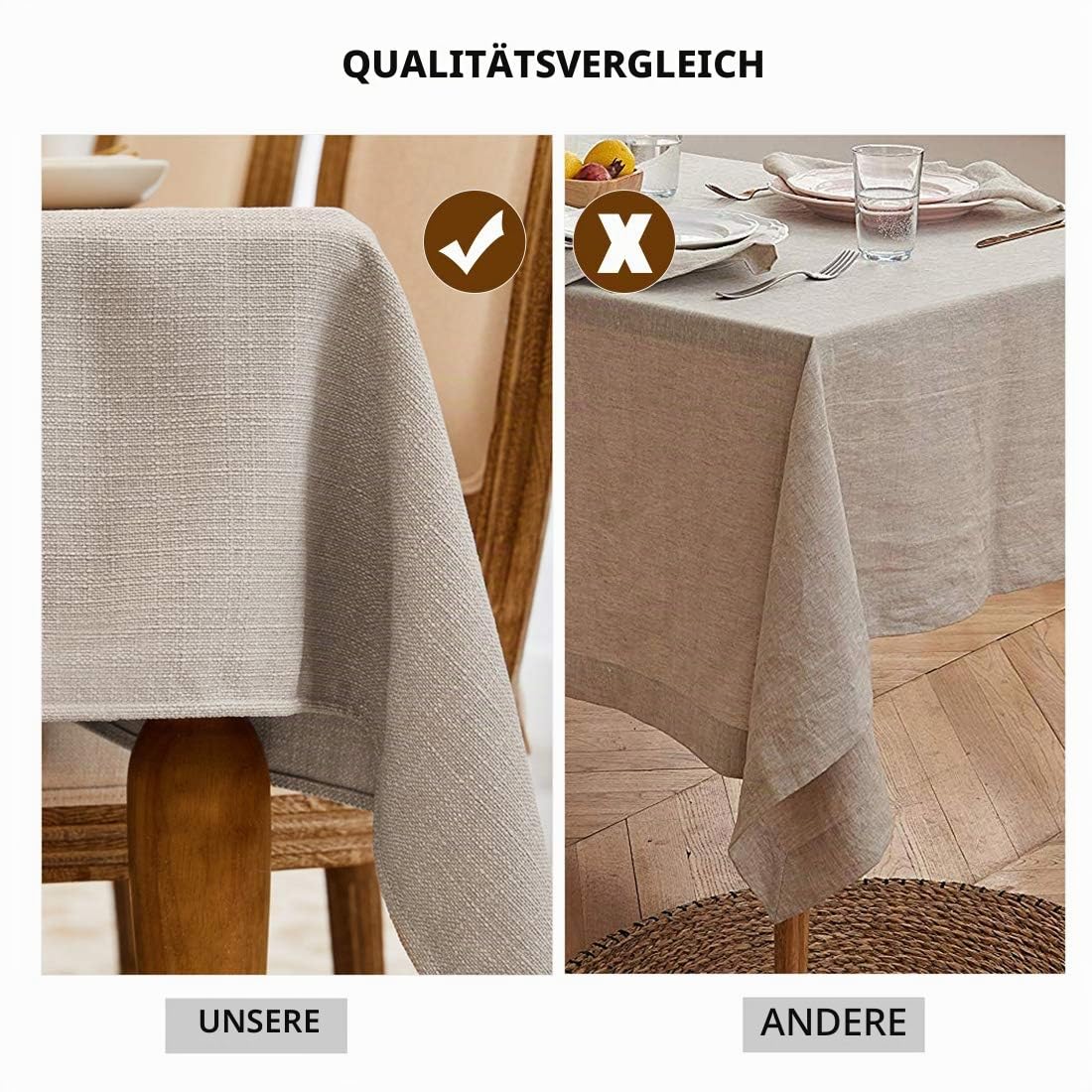Tischdecke leinen Hochwertig Abwaschbar Tischtuch Pflegeleichte Leinenoptik Wasserdicht Lotuseffekt Beige 145 x 300 cm
