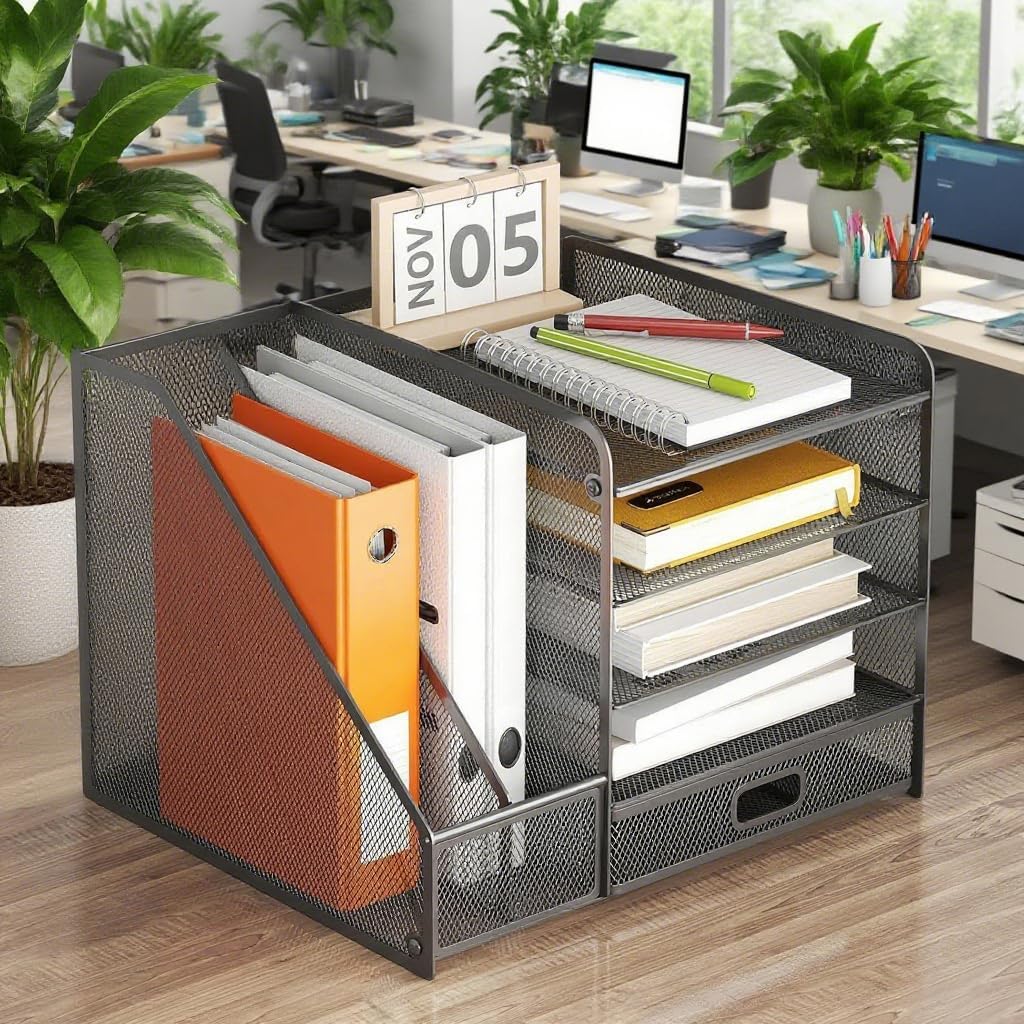 引き出し付きメッシュデスクオーガナイザー | メッシュ金属製収納ラック メイクオーガナイザー,滑り止め付き 文房具・化粧品・書類 コ