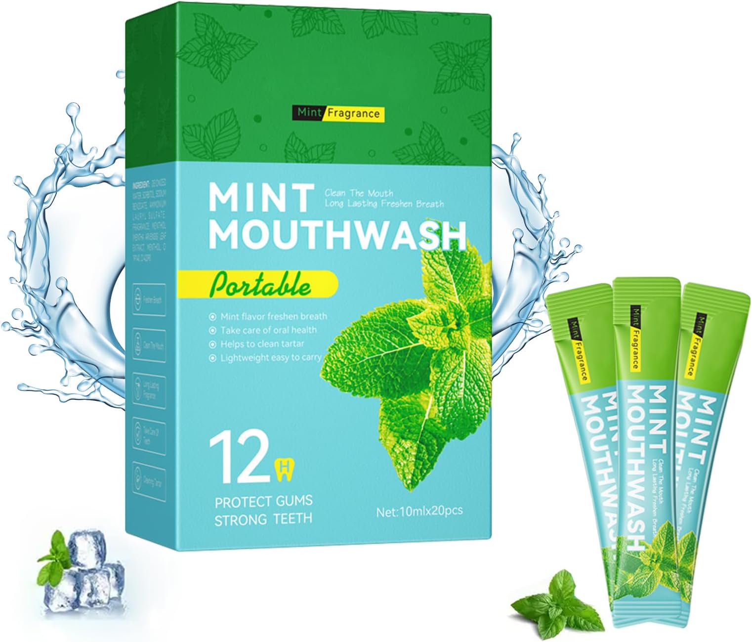 Travel Size Portable Mouthwash,Mint Flavor Mini Individual Disposable Mouthwash for Fresh Breath, Alcohol Free,Travel and Office Essential (Pack of 20)