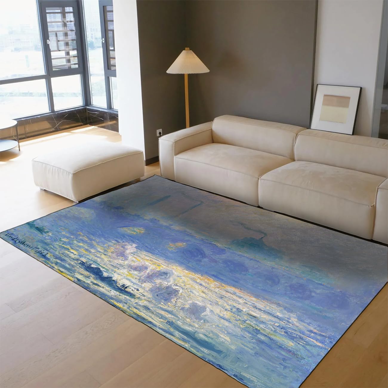 Tapis de chambre effet peinture abstraite pour descente de lit