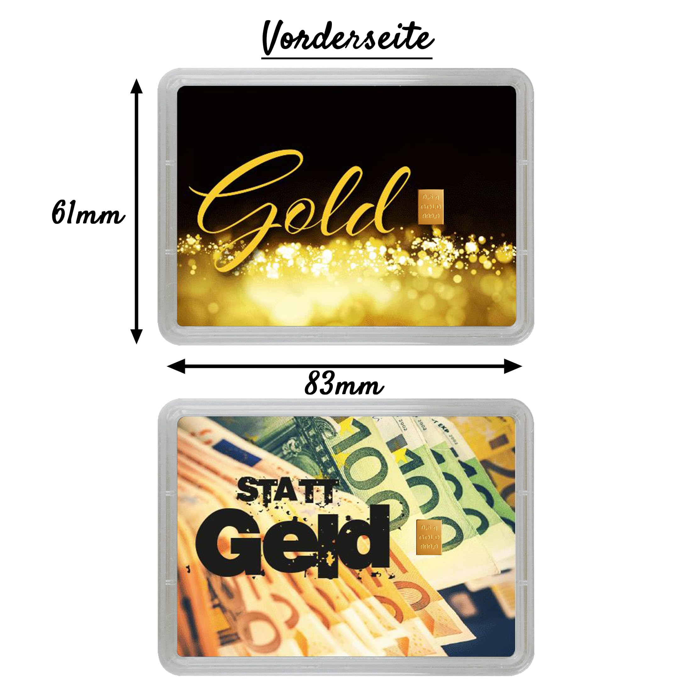 Goldstücke 24 - Goldbarren als Geschenk in Motivbox “Gold statt Geld” - Feingold 999,9 (0,5 Gramm Gold)