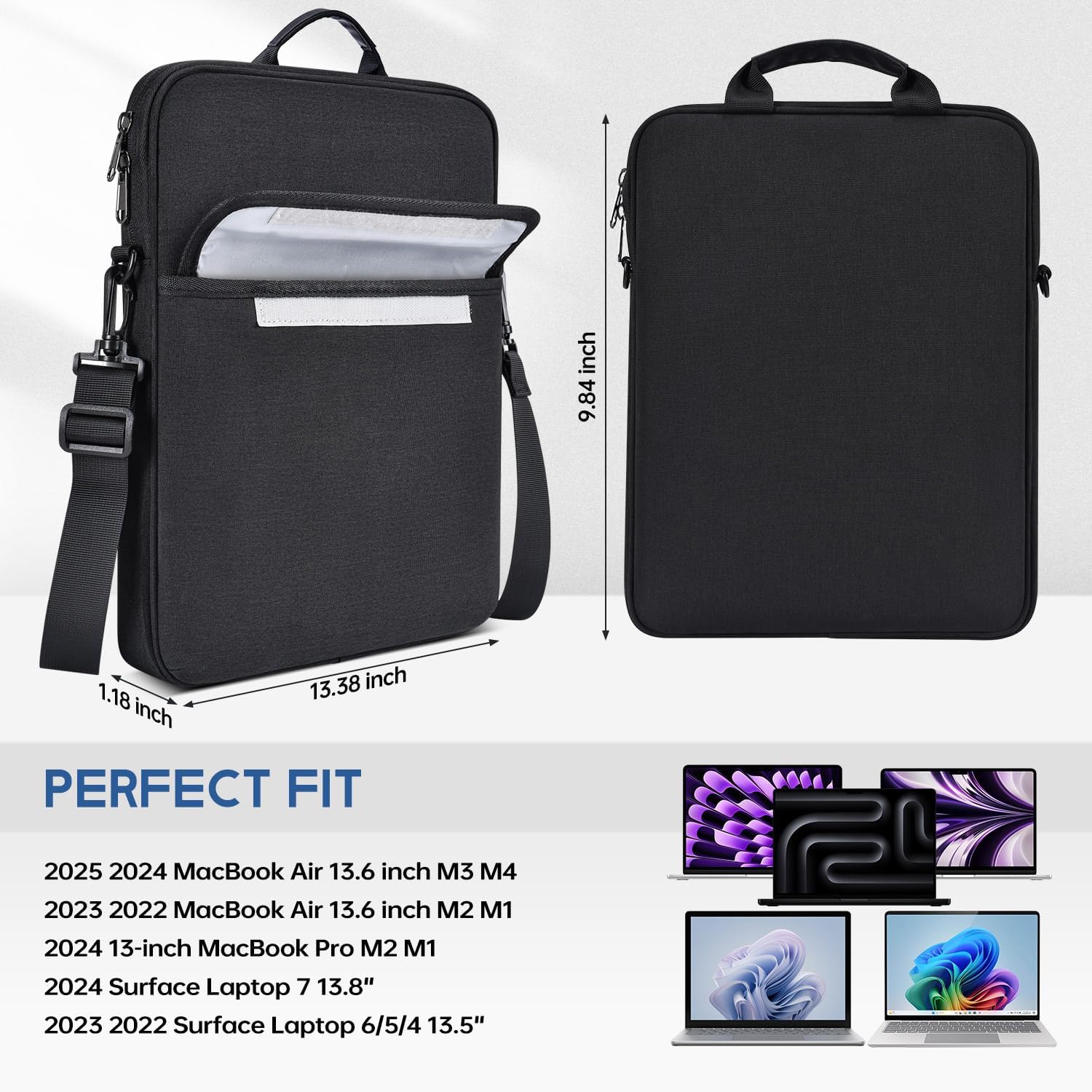 13 inch Laptop Sleeve Case Shoulder Bag for 2025 MacBook Air 13.6 in M4 M3 M2, Padded Shockproof Carrying w/Accessory Pocket - Image 3