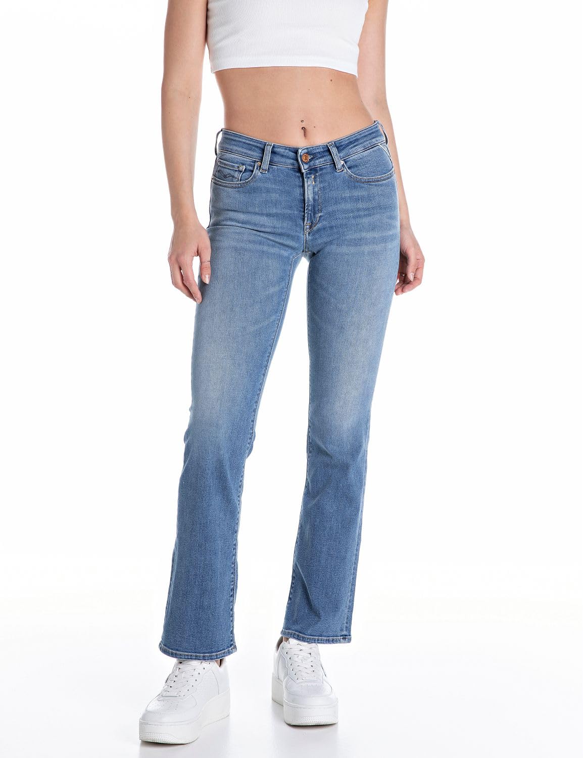 Replay Women's New Luz Bootcut Jeans, 009 Medium Blue, 29W x 30L