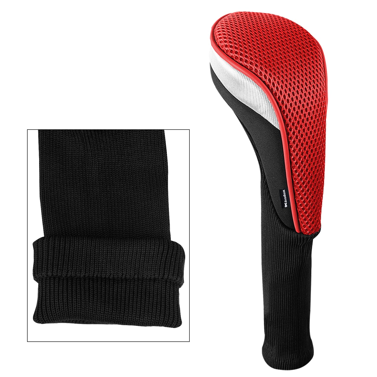 Andux Golfschlägerhauben für Golfschläger 460 cc, Fairwayholz, Langer Hals, Schwarz/Rot, 5 Stück