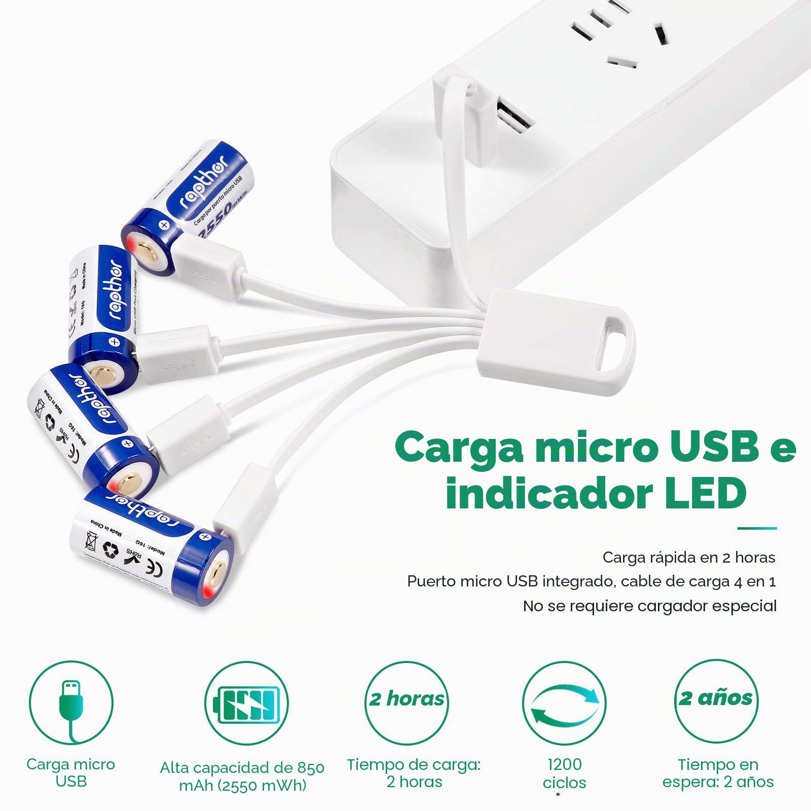 Rapthor USB Baterías Recargables 850mAh Compatible con Arlo Wireless Security Camera 3V Batería de Litio con Cargador (8pcs) (8)