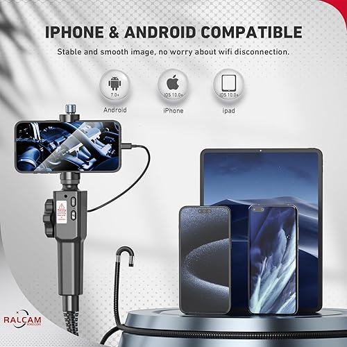 Miniatura 3 de Boroscopio articulado bidireccional para teléfono inteligente y iPhone, cámara de endoscopio Ralcam de 0.335 in0.33 pulgadas con luz, cámara de