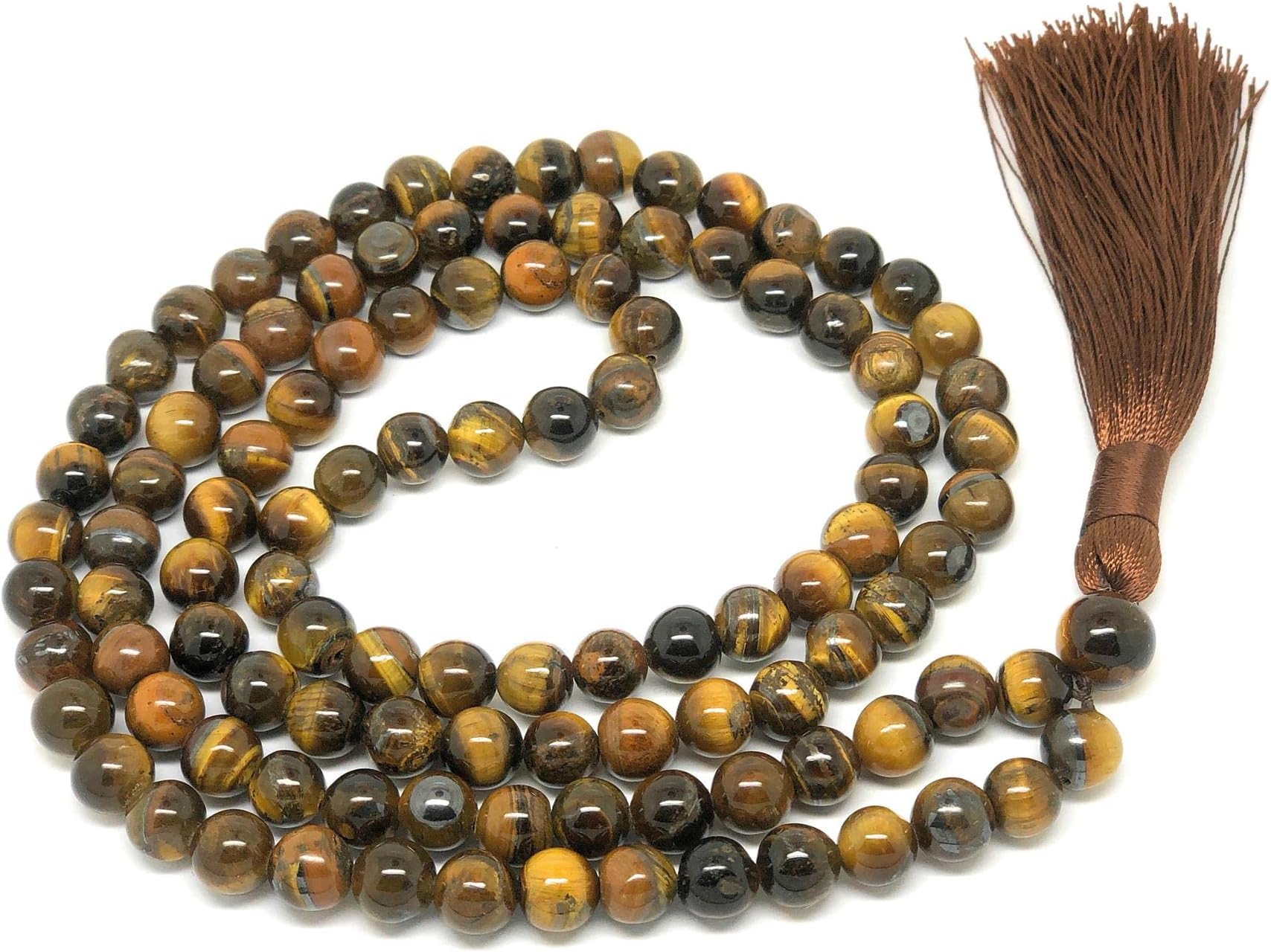 Givereldi Yellow Tiger Eye Mala Beads Necklace Bracelet 108 beads 6 mm wide - sitting back to back plus 1 large guru bead - Prayer, Meditation or Tassel Necklace