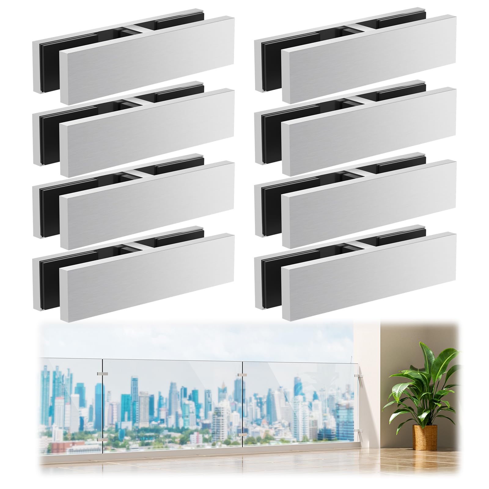 Gyykzz 8 Pack Railing Glass to Glass Clamp, 180 Degree Stainless Steel 304 Bracket for Balustrade, Double Sided Railing Clip Holder Stabilizer with Rubber Gaskets For Fence, Balcony Deck — image 1