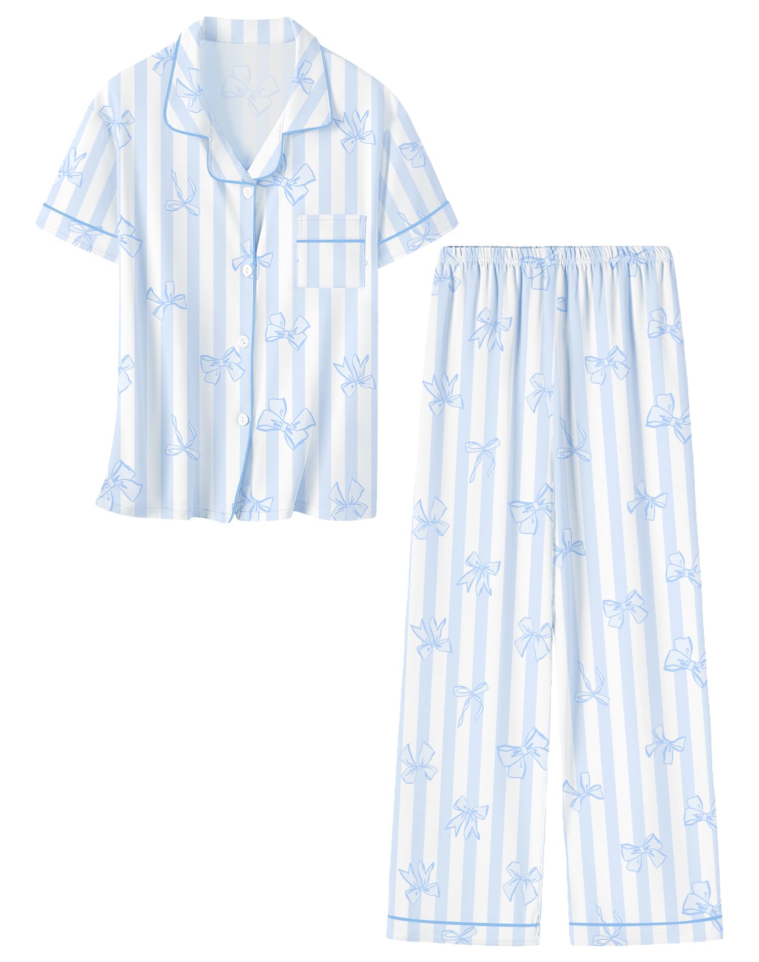 Umeyda Girls Pajamas Set Button Down Notch Collar