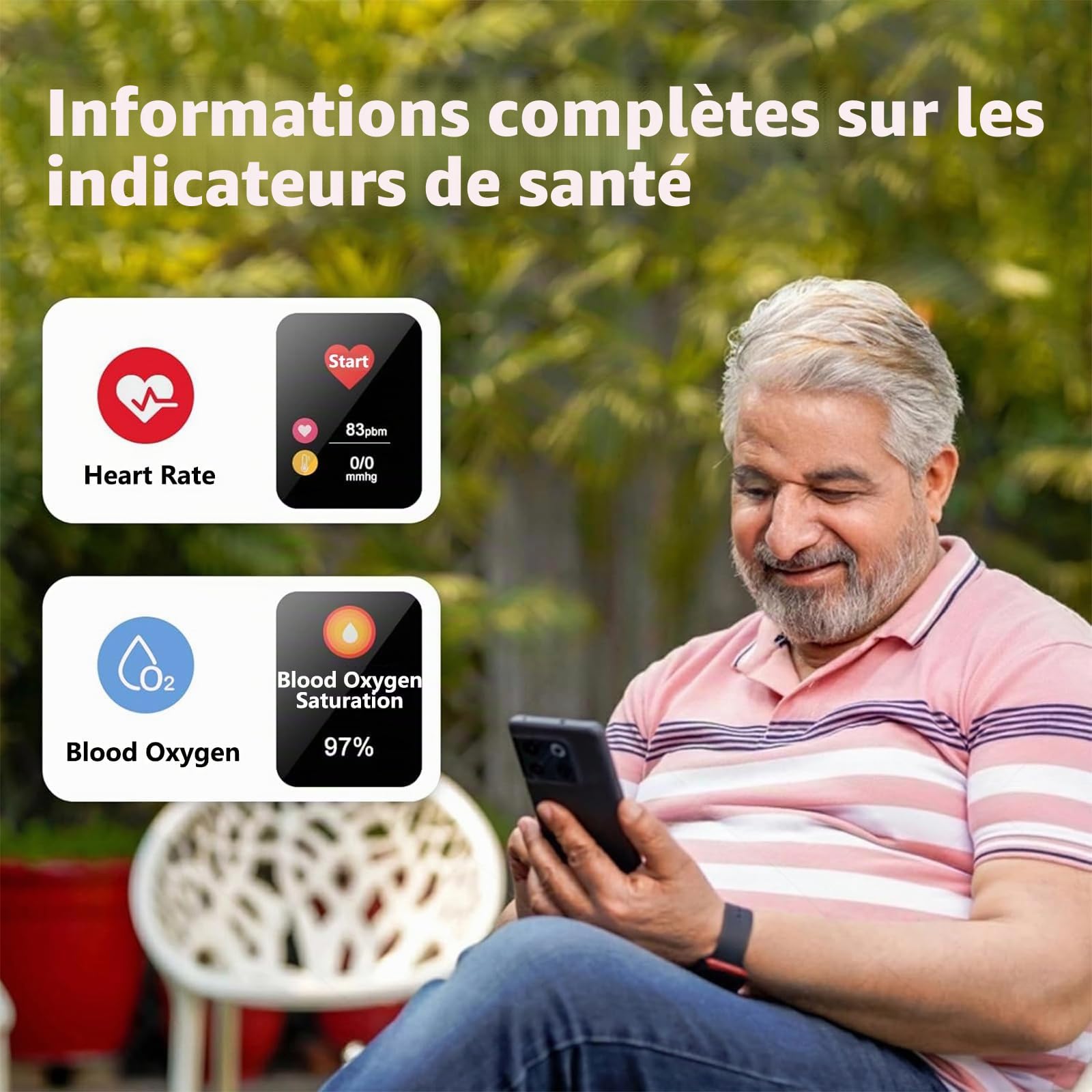 Montre intelligente avec détection de chute pour senior avec SOS et GPS, montre pour personnes âgées avec surveillance de la santé, étanche IP67, bracelet d'alerte d'urgence pour Thanksgiving