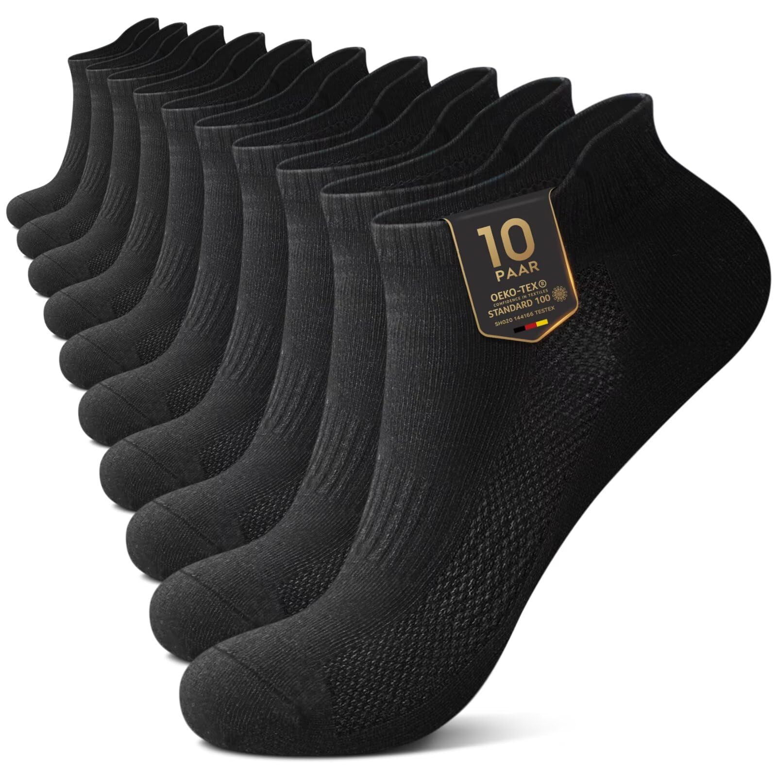 YouShow 10 Paar Sneaker Socken Schwarz 35-38 Damen Sportsocken Kurze Herren Atmungsaktiv Halbsocken Laufsocken Baumwollsocken