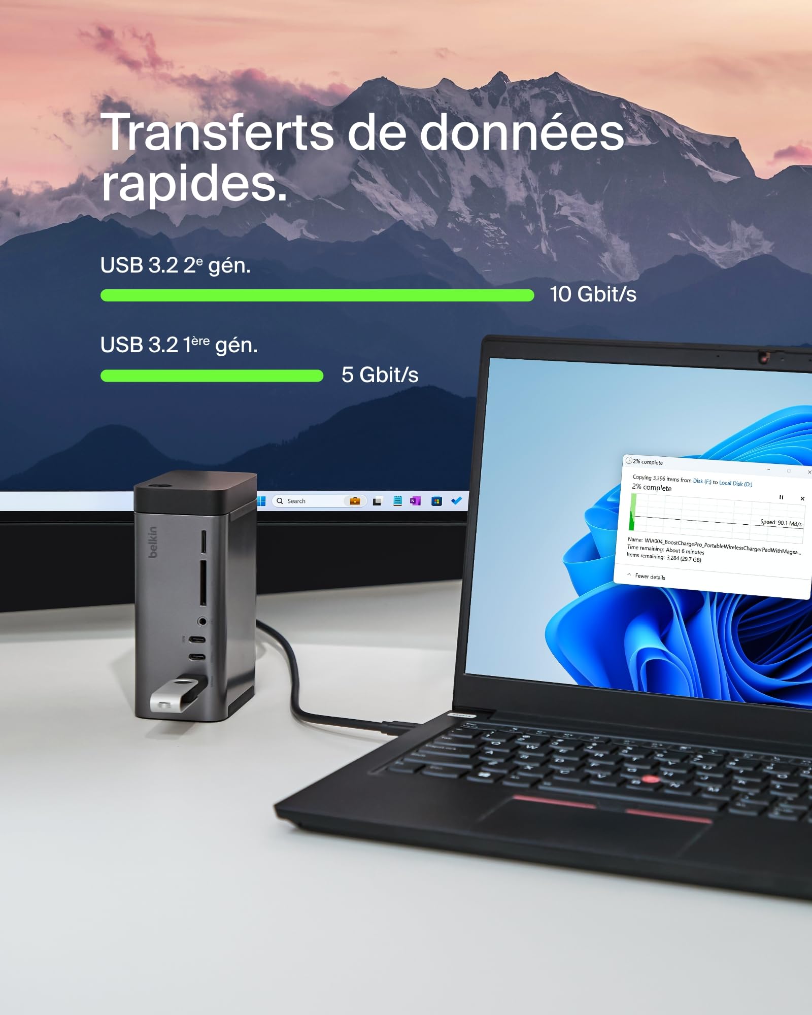 Belkin Hub GaN USB-C 11-en-1 Dock Pro (150 W, Station d'accueil multiport avec Port USB-C, USB-A, Ethernet, SD, Micro SD, 3,5 mm, HDMI 4K, pour Affichage Triple, Compatible avec MacBook Pro, etc.)