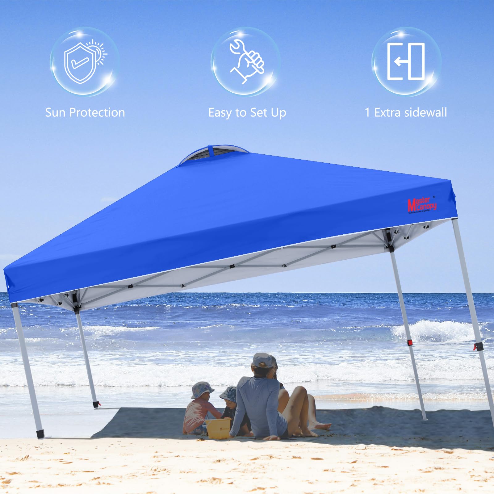 MASTERCANOPY Pop-up-Pavillon mit Seitenwand Schnellaufbau, 3-Fach höhenverstellbar, UPF50+, wasserabweisend, inkl. Rolltasche + 4 Sandsäcke, für Camping, Events, Garten