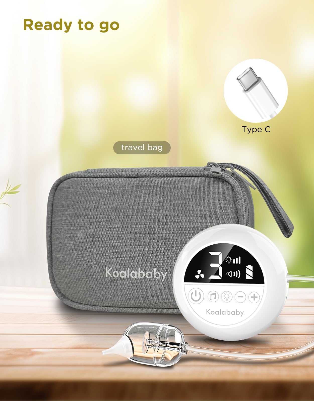 Koalababy Aspirador nasal eléctrico para bebé, succión nasal de grado hospitalario, 9 niveles de succión, ventosa de nariz de bebé, limpiador nasal, luz nocturna y música, puntas de silicona suave