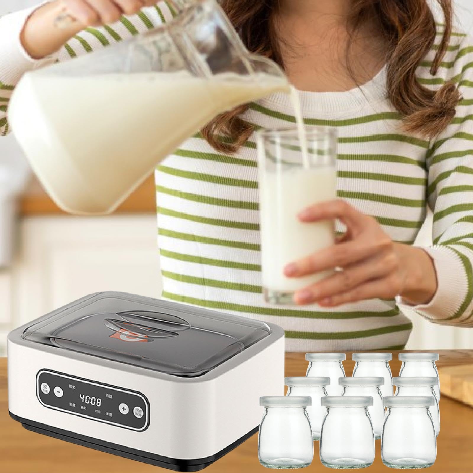 Sharplace Fabricante de Yogurt eléctrico multifunción Temperatura Constante Calentamiento de Acero Inoxidable, con Taza