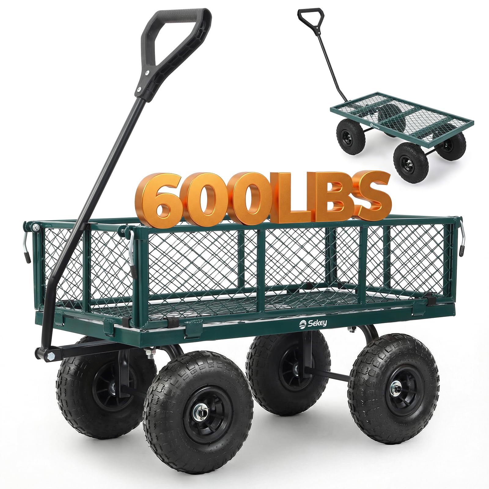 Sekey Steel Mesh Garden Cart, 600 lb Capacity, Removable Sides