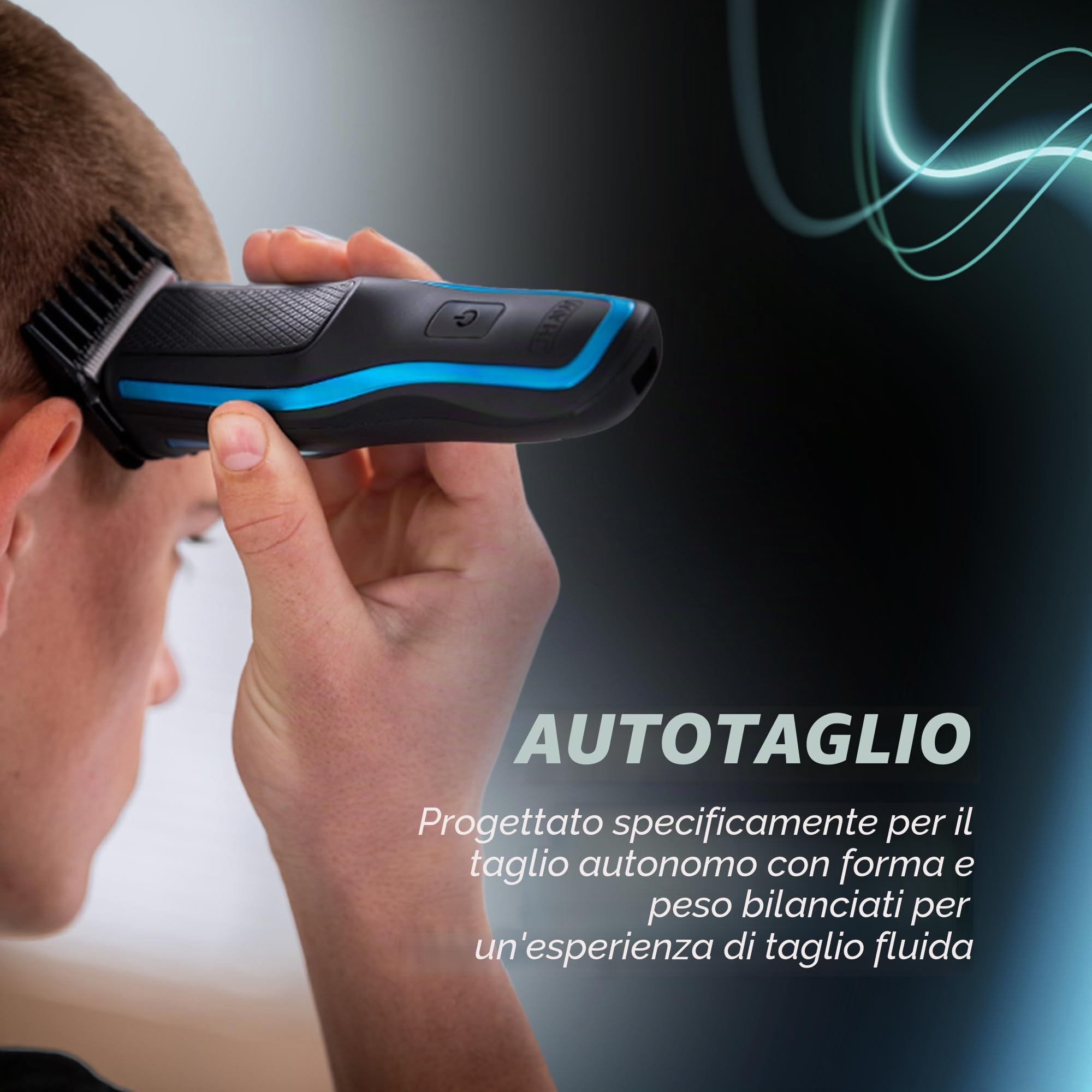 WAHL Self Clip 360 Kit tagliacapelli - Tagliacapelli automatico, senza fili, nero, 10 pettini, ricarica USB, batteria a lunga durata, autopulizia, lame risciacquabili, impugnatura facile, leggero