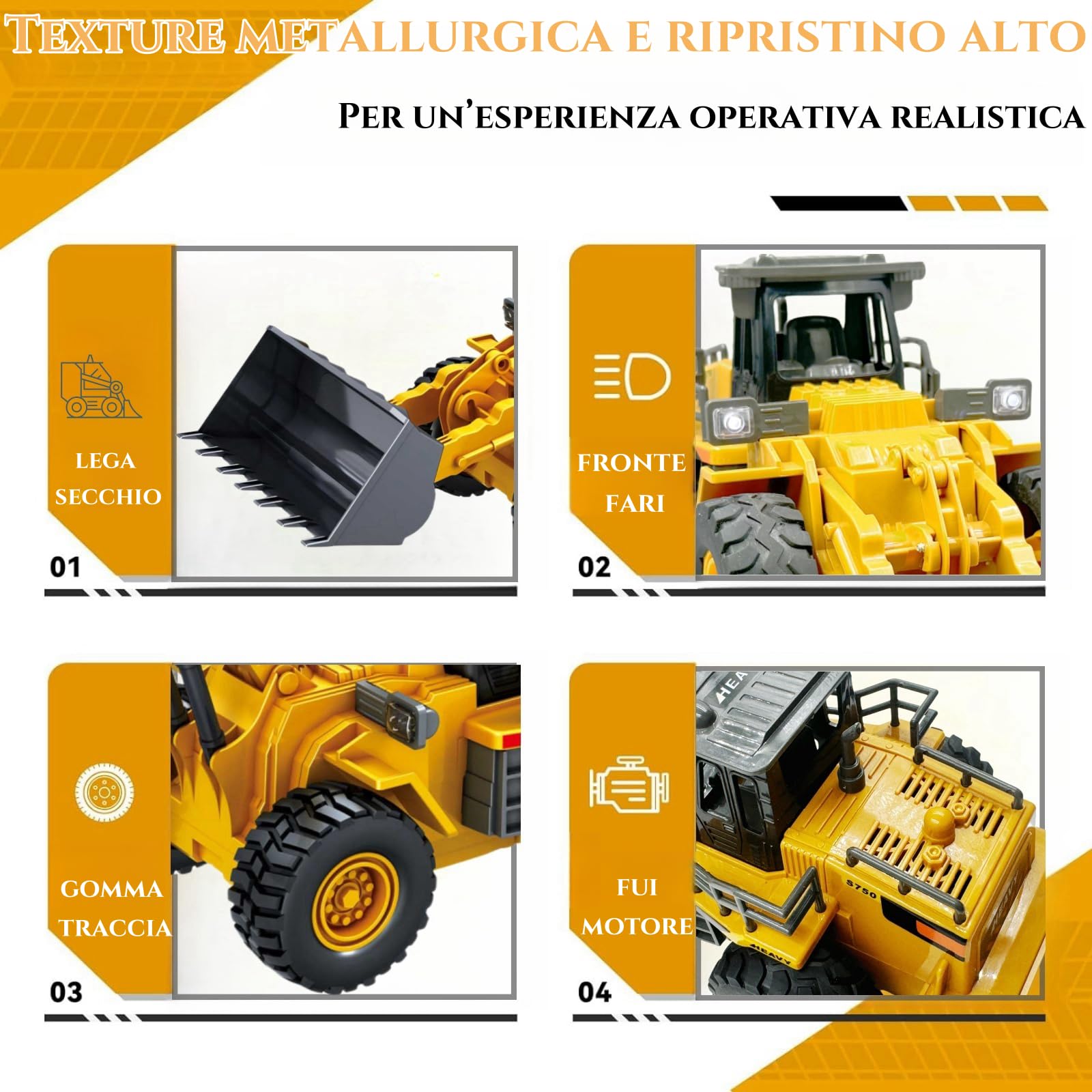9 Canal 1:16 cuatro ruedas Bulldozer teledirigido juguete, con luces y sonido, pala de metal, mando a distancia inalámbrico, cargador frontal con mando a distancia, para regalos para niños