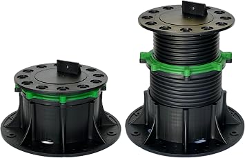 95-190mm Adjustable Height Flooring Pedestals - Single-Side Joist Cradle and Locking Ring - Pack of 8. Raised Floor Plenums, Decks, Expo Displays, Fountains, Terraces, and More