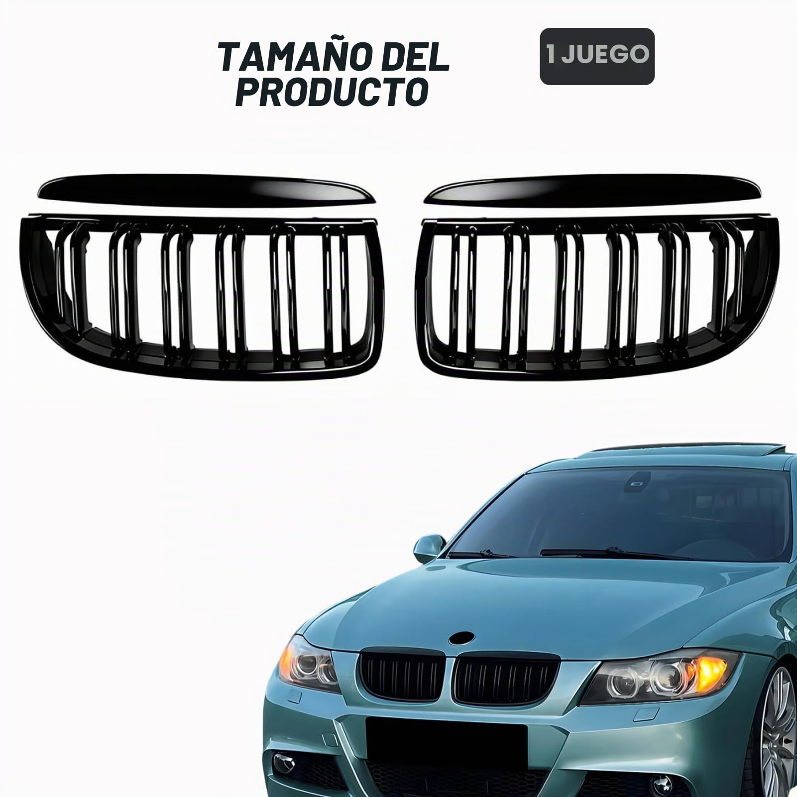 E90 E91 Rejilla Parrilla Delantera Frontal Abs Negro Brillante Doble Barra Para 2005-2008 2005 2006 2007 2008, Rejilla Radiador Parachoques Para (E90 E91 2005-2008)