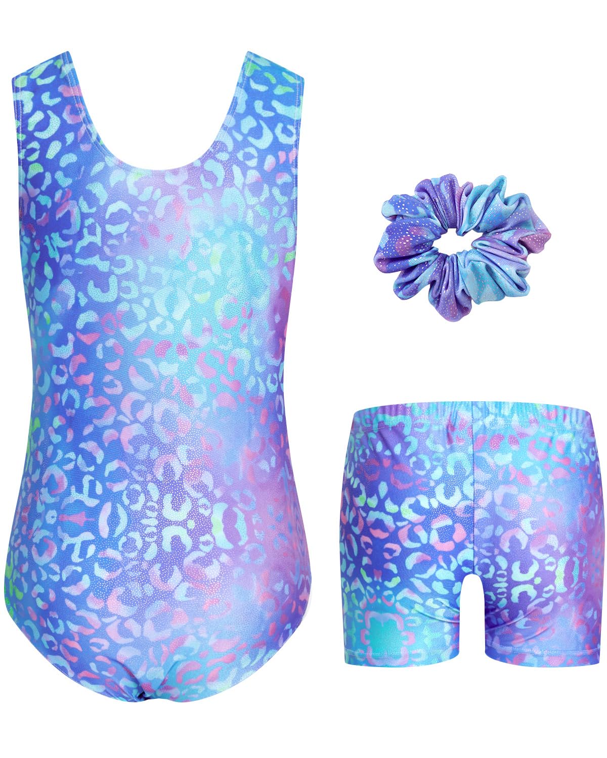 JiAmy Gymnastikanzug Mädchen, Turnanzug Kinder mit Hose Haarband Set, Glänzendes Gymnastik Turnanzug Leotard für 11-12 Jahre