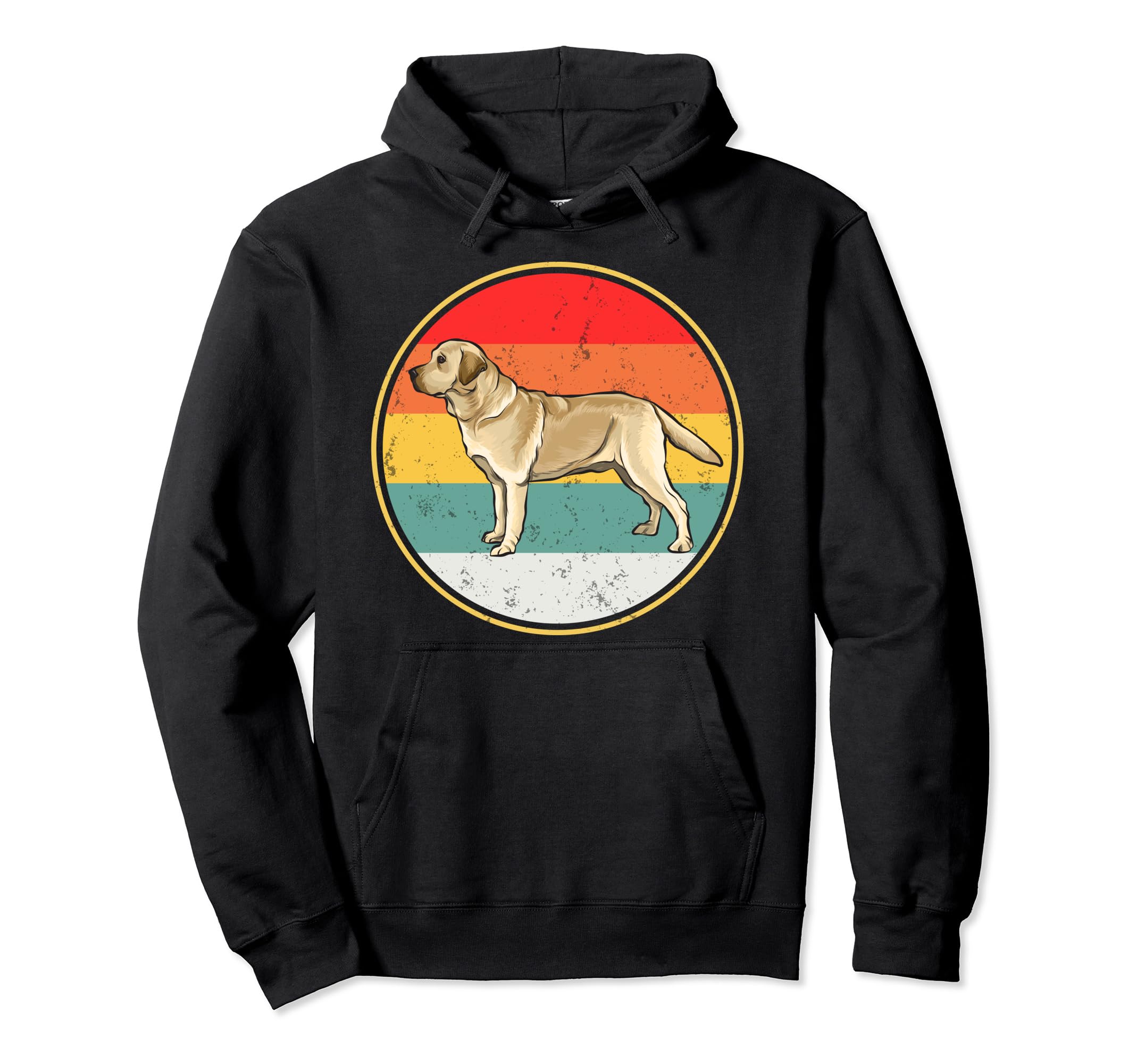 Vintage Retro Sunset Yellow Labrador Retriever Dog Pullover Hoodie, Black