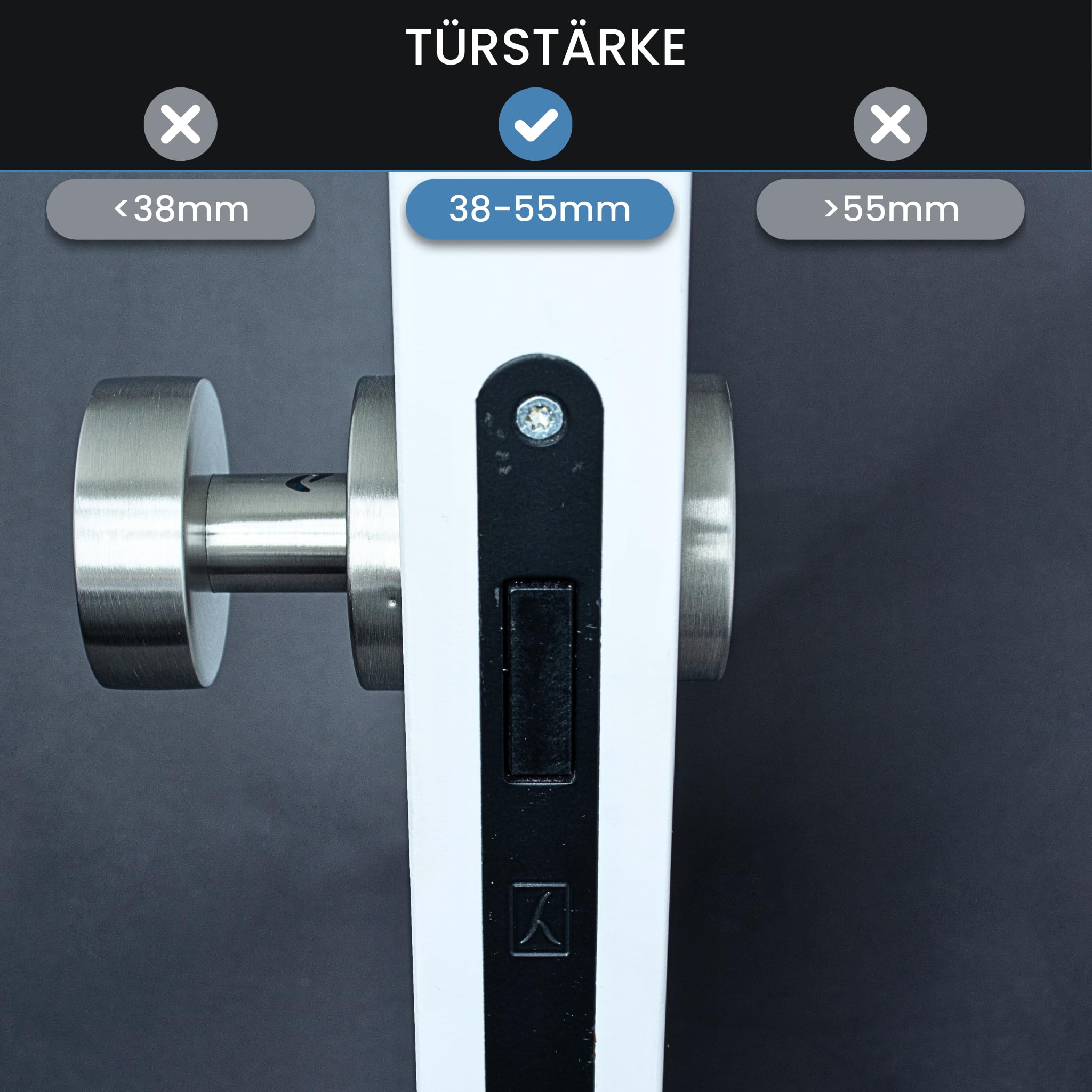 Sempro FIX Türknauf Edelstahl – feststehend, Schraubenabstand 38 mm, für Türstärken 38–55 mm – Halb-Set für Haustür & Innentür (1 Stück)