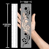 Vista 3 de CrafTreat Plantillas reutilizables con borde de flores para pintar en madera, lienzo, papel, tela, piso, pared y azulejos, borde de 12 a 3 x 12
