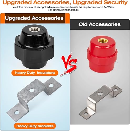 Miniatura 6 de 4 aisladores de separación de 2500 V con soportes de montaje de barra colectora de tierra (aislante negro de 2 pulgadas)