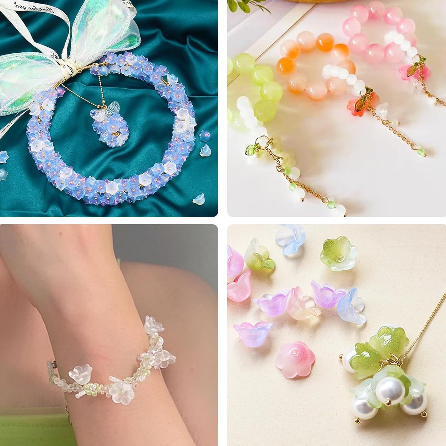 300 Pcs Glass Beads for Jewelry Making, Colorful Trumpet & Bell Flower Crystal Loose Beads, Bulk for DIY Projects - Image 5