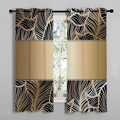 Miniatura 1 de YANFENQI Cortinas para Habitacion Black Gold Grommet Short Sliding Door Curtains Pantry Curtain 55Inch Width by 55Inch Length,2 Panels