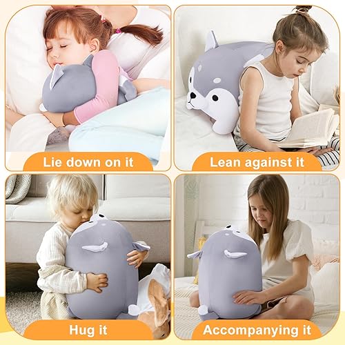 Miniatura 3 de Husky - Almohada de peluche de 19.6 pulgadas, diseño de animal de peluche kawaii, almohada grande para abrazar para niños y niñas, color gris