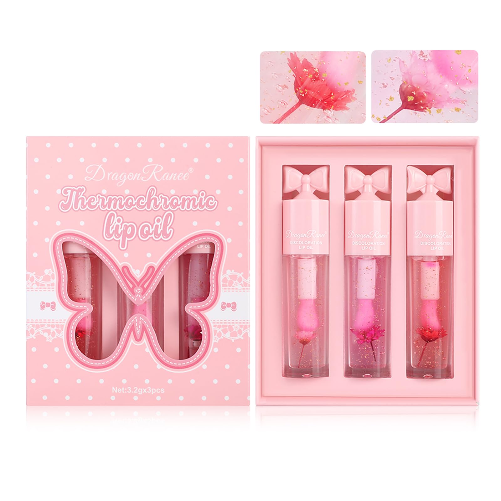 TEEROVA 3 Pcs Color Changing Lip oil from Clear to Pink, Magic Temperature Color Change Lipstick and Tinted, Moisturizing Non-Sticky Glossy Shine Lip Gloss