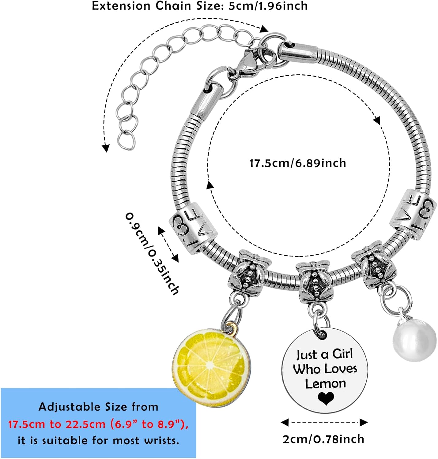 Funny Lemon Gifts Bracelet Lemon Gifts for Women Lemon Themed Gift Fruit Lover Gift for Friends Sister Niece Fruit Jewelry Bracelet Lemon Gifts for Lemon Lovers Christmas Birthday Gifts