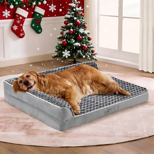 Cama para perros de tamaño grande, cama ortopédica XL para perros grandes, 42 x 30 x 7.5 pulgadas, cama impermeable para mascotas con funda