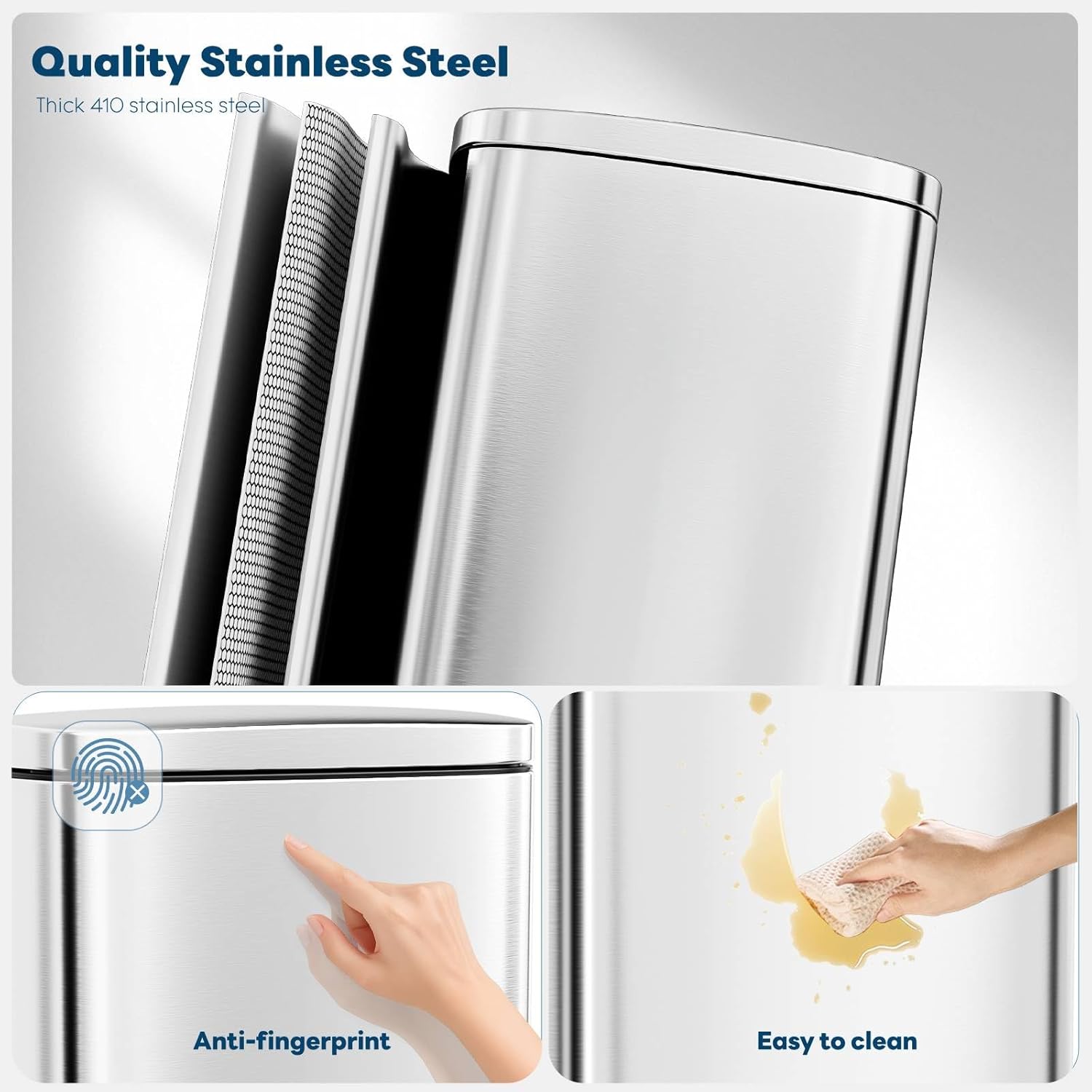 8 Gal Kitchen Trash Can, 30L Recycling or Garbage Bin, Brushed Stainless Steel Waste Basket, Soft&Quiet Close Dustbin, with Step-On Pedal, Removable Inner Bucket, for Home, Office, Living Room