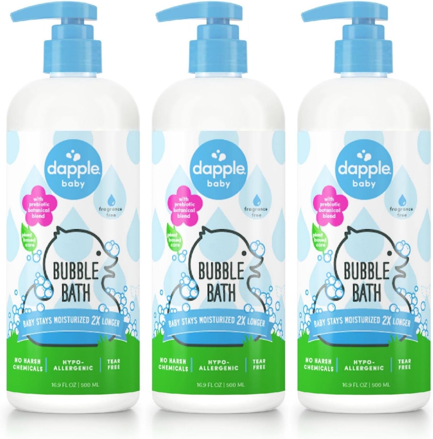 Baby Bubble Bath by Dapple Baby, Fragrance Free, 16.9 Fl Oz (Pack of 3) - Plant Based & Hypoallergenic Bubble Bath for Kids - Bubble Bath Tear Free - Bubble Bath Kids Sensitive Skin