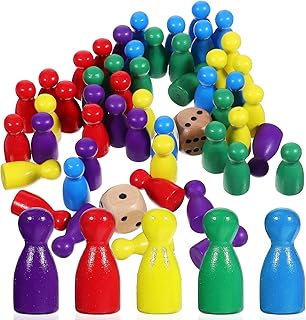 STOBOK 50 Pcs Multicolor Pawns Wooden Pawns Board Game Pieces Board Game Pawns with 2 Dice Tabletop Markers Chess Pieces for Board Games