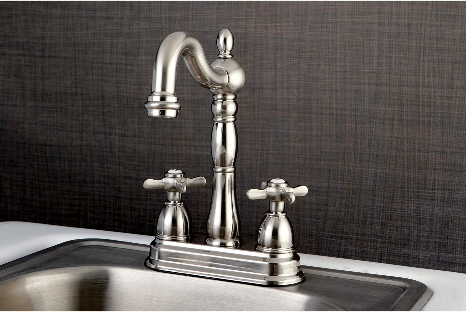 Amazing 🔥 Kingston Brass KB1498BEX 4 Centerset bar Faucet, Brushed Nickel, 4-3/4 In Spout Reach 🔥 Crazy Deals Kingston Brass KB1498BEX 4 Centerset bar Faucet, Brushed Nickel, 4-3/4 In Spout Reach