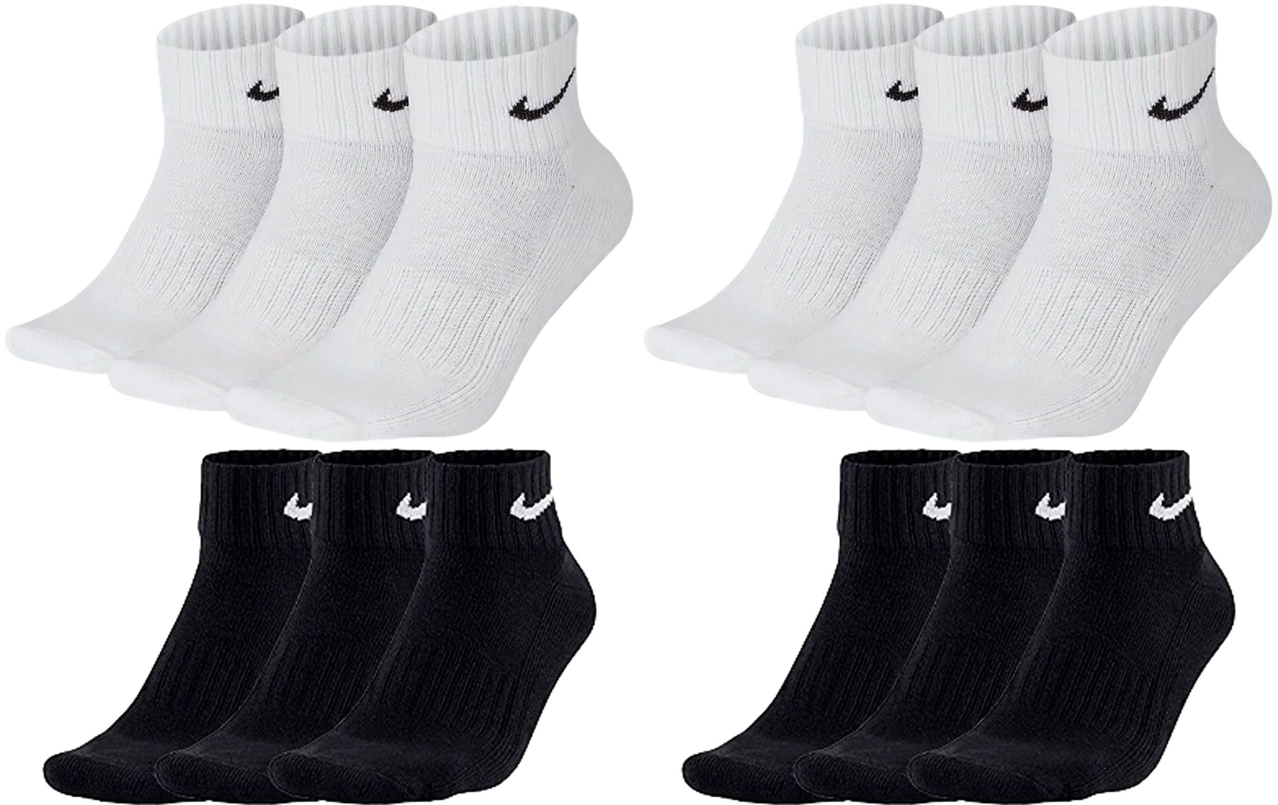 NIKE 12 Paar Socken One Quater Socks Herren Damen Kurze Socke Knöchelhoch, Farbcode + Farbe:A45 6 Paar weiss 6 Paar schwarz, Größe:38-42