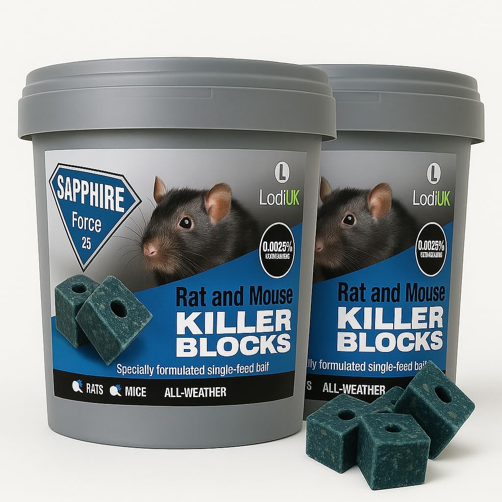 Rat & Mouse Poisoning Blocks Max Strength Bait Blocks Single Feed Rodent Killer Block Fast Acting All Weather Sapphire BLOKS - Pack of 2.